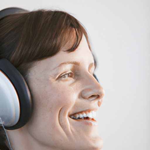 משתמש מאושר מאזין למוזיקה שהורדה באוזניות שלו